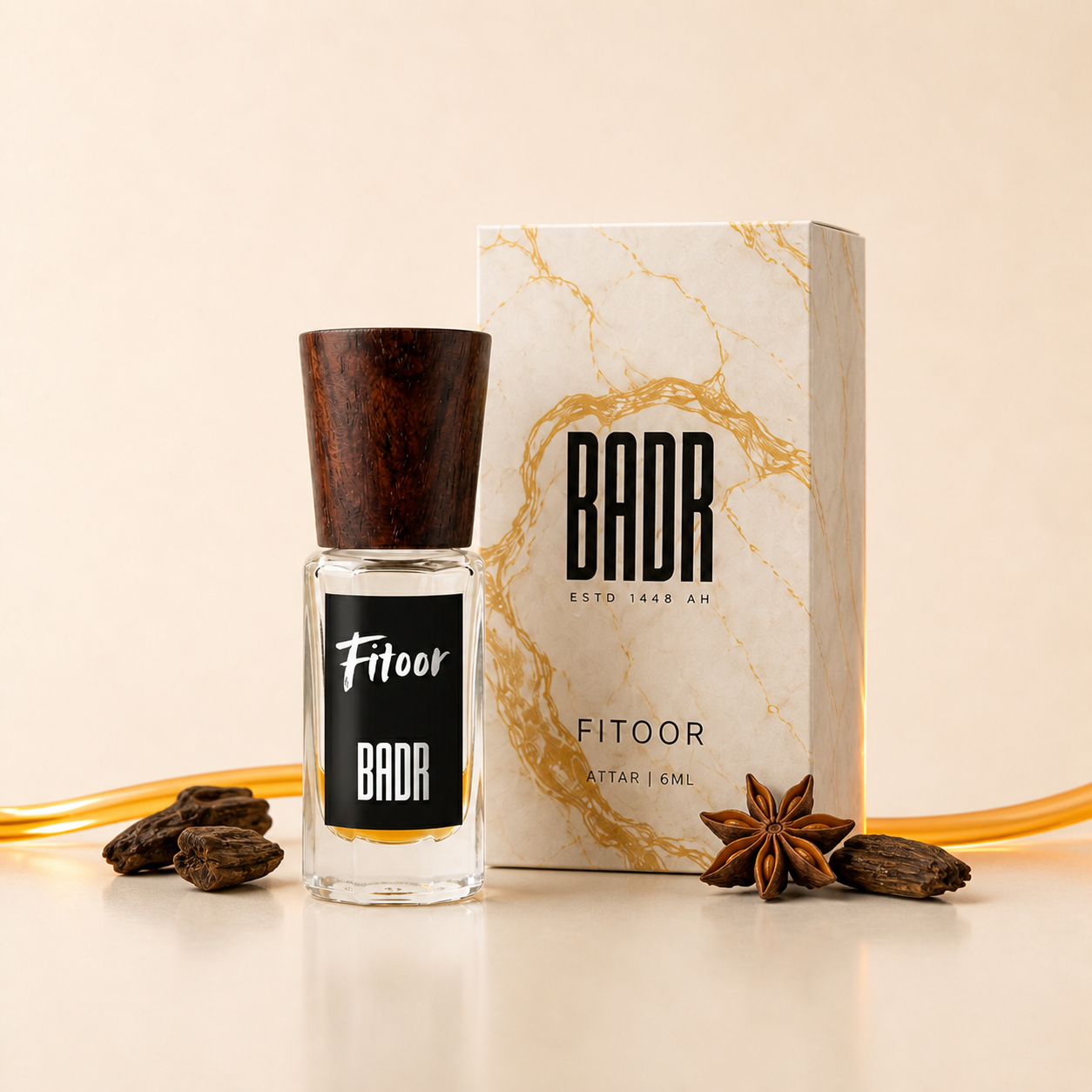 FITOOR attar with its box and ingredients